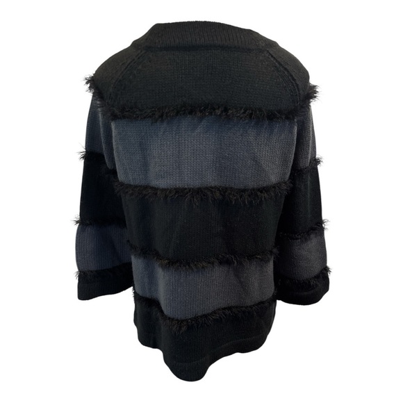 Halogen Black Gray Stripe Fringe Knit Sweater Pullover Cozy Fall Winter S - Picture 2 of 6